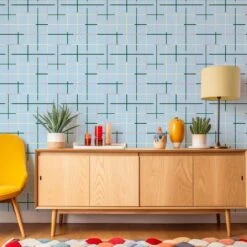 Grid Wallpaper -France and So Furniture WCPK105 SK Grid Sky Colorful Credenza
