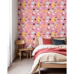 Shapes Wallpaper -France and So Furniture WCPK106 MV Shapes Mauve Colorful Bedroom