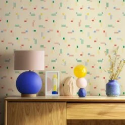 Shapes Wallpaper -France and So Furniture WCPK107 CR Stripes Cream Colorful Tabletop