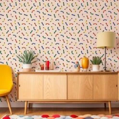 Macaroni Wallpaper -France and So Furniture WCPK109 PE Macaroni Peach Colorful Credenza