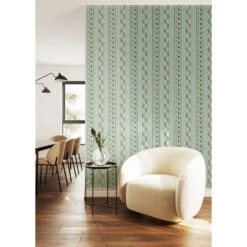 Botanic Stripe Wallpaper -France and So Furniture WhiteChair BotanicStripe AshBlue