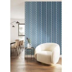 Botanic Stripe Wallpaper -France and So Furniture WhiteChair BotanicStripe BlueSalt