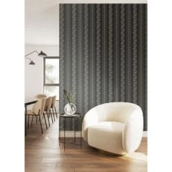 Botanic Stripe Wallpaper -France and So Furniture WhiteChair BotanicStripe SootBlack