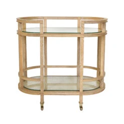 Zaina - Oval Bar Cart With TwoNatural Cane Shelves And Cerused Oak Frame
