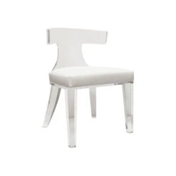 Duke - Acrylic Klismos Chair With White Linen Cushion