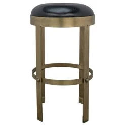 Noir Prince Stool With Leather, Brass Finish -France and So Furniture gstool146mb s 1 lg