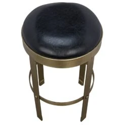 Noir Prince Stool With Leather, Brass Finish -France and So Furniture gstool146mb s 2 lg