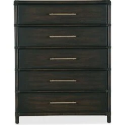 Solace Pole Rattan Five-Drawer Chest - Dark Wood