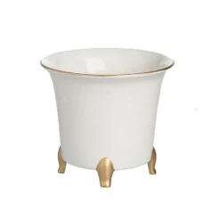 Cachepot, White And Gold, Small Set Of 2